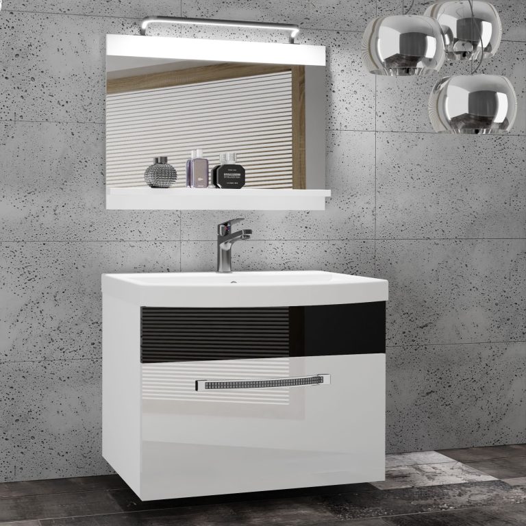 Koupelnový nábytek Belini Premium Full Version bílý lesk / černý lesk + umyvadlo + zrcadlo + LED osvětlení Glamour 8 Výrobce GLA P 1/0/W/WB/0/MB/PP