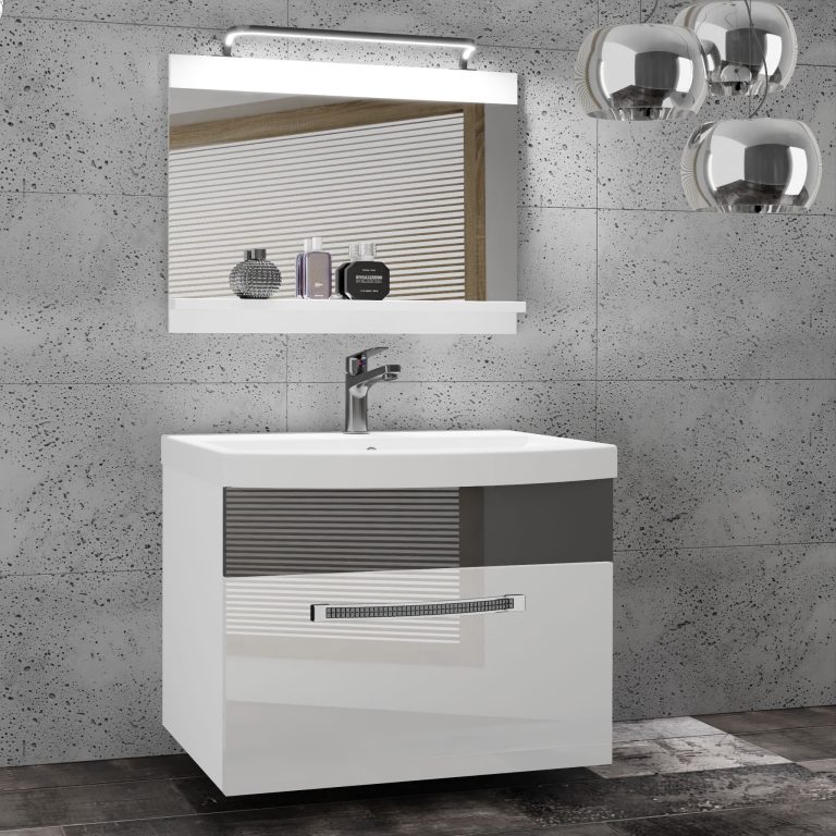 Koupelnový nábytek Belini Premium Full Version bílý lesk / šedý lesk + umyvadlo + zrcadlo + LED osvětlení Glamour 9 Výrobce GLA P 1/0/W/WB/0/MB/PP