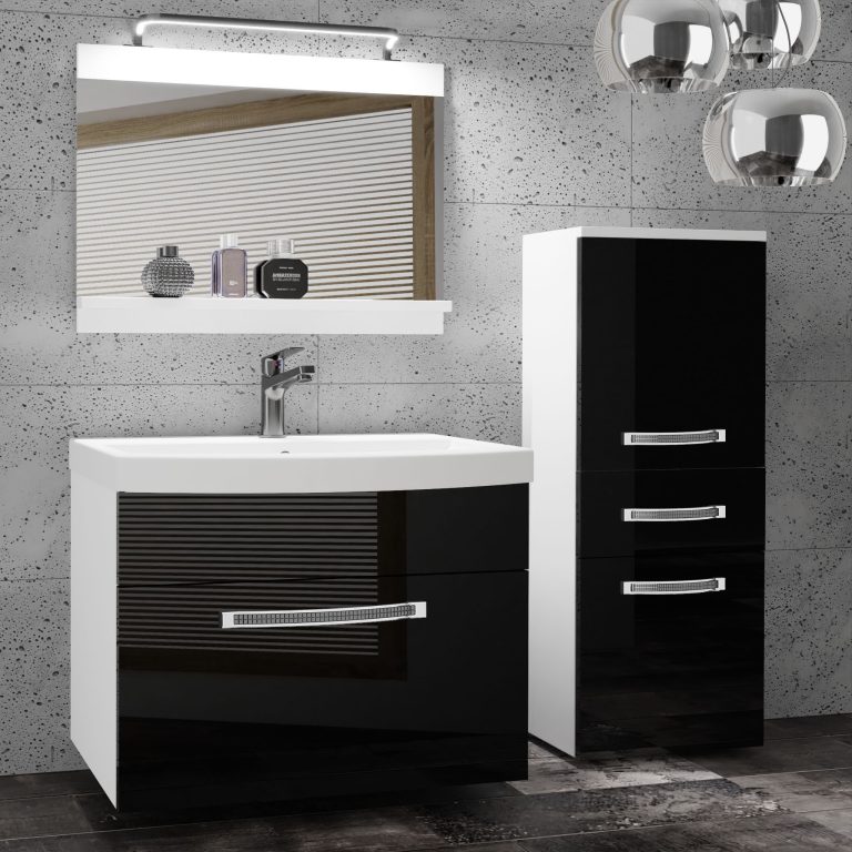Koupelnový nábytek Belini Premium Full Version černý lesk
 + umyvadlo + zrcadlo + LED osvětlení Glamour 25 Výrobce GLA P 2/0/W/B/0/MB/PP
