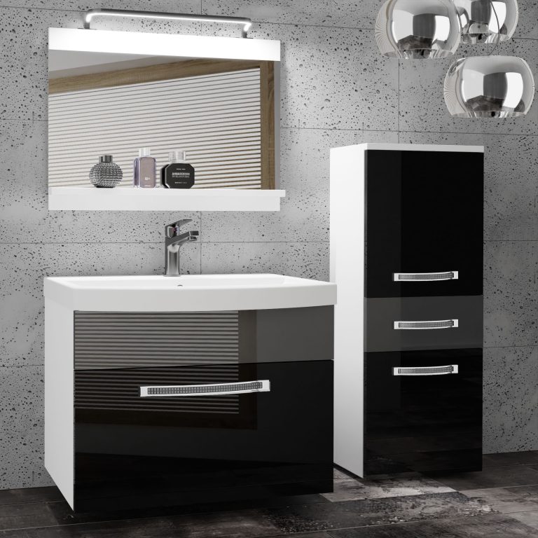 Koupelnový nábytek Belini Premium Full Version černý lesk / šedý lesk
 + umyvadlo + zrcadlo + LED osvětlení Glamour 30 Výrobce GLA P 2/0/W/BS/0/MB/PP
