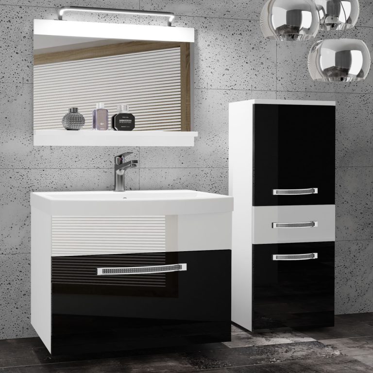 Koupelnový nábytek Belini Premium Full Version černý lesk / bílý lesk
 + umyvadlo + zrcadlo + LED osvětlení Glamour 29 Výrobce GLA P 2/0/W/BW/0/MB/PP
