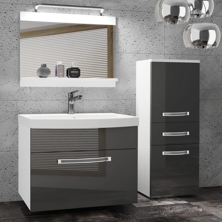 Koupelnový nábytek Belini Premium Full Version šedý lesk + umyvadlo + zrcadlo + LED osvětlení Glamour 26 Výrobce GLA P 2/0/W/S/0/MB/PP
