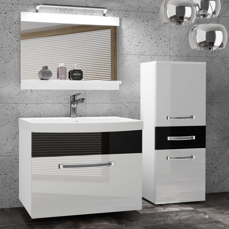 Koupelnový nábytek Belini Premium Full Version bílý lesk / černý lesk + umyvadlo + zrcadlo + LED osvětlení Glamour 27 Výrobce GLA P 2/0/W/WB/0/MB/PP
