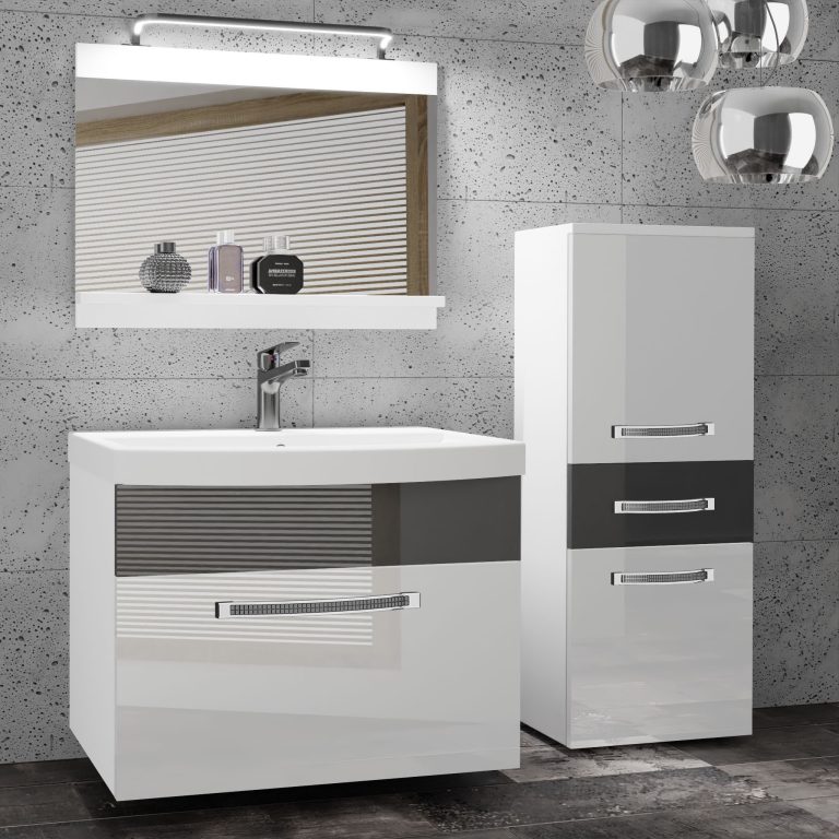 Koupelnový nábytek Belini Premium Full Version bílý lesk / šedý lesk
+ umyvadlo + zrcadlo + LED osvětlení Glamour 28 Výrobce GLA P 2/0/W/WS/0/MB/PP
