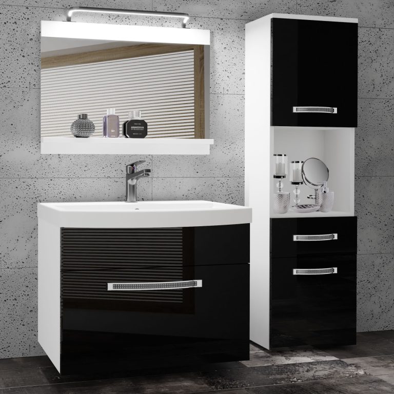 Koupelnový nábytek Belini Premium Full Version černý lesk
 + umyvadlo + zrcadlo + LED osvětlení Glamour 44 Výrobce GLA P 3/0/W/B/0/MB/PP
