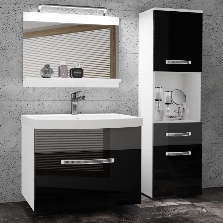 Koupelnový nábytek Belini Premium Full Version černý lesk / šedý lesk
+ umyvadlo + zrcadlo + LED osvětlení Glamour 49 Výrobce GLA P 3/0/W/BS/0/MB/PP
