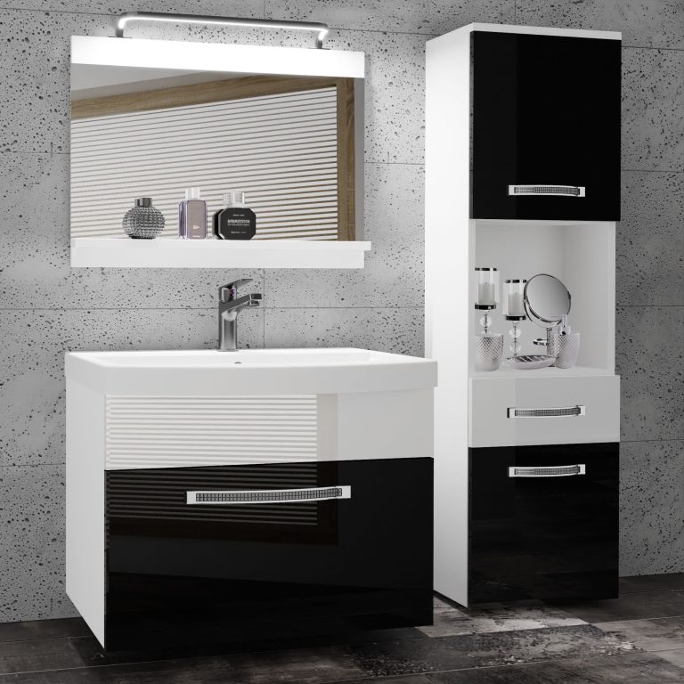 Koupelnový nábytek Belini Premium Full Version černý lesk / bílý lesk
+ umyvadlo + zrcadlo + LED osvětlení Glamour 48 Výrobce GLA P 3/0/W/BW/0/MB/PP
