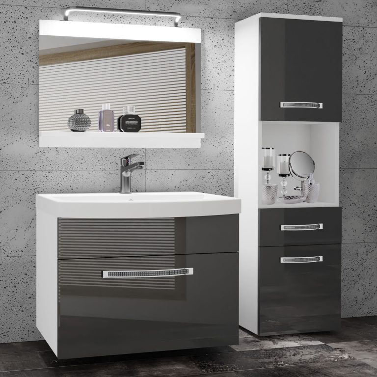Koupelnový nábytek Belini Premium Full Version šedý lesk
+ umyvadlo + zrcadlo + LED osvětlení Glamour 45 Výrobce GLA P 3/0/W/S/0/MB/PP
