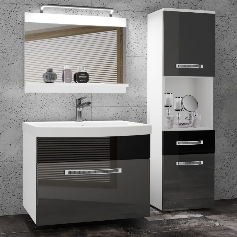 Koupelnový nábytek Belini Premium Full Version šedý lesk / černý lesk
+ umyvadlo + zrcadlo + LED osvětlení Glamour 50 Výrobce GLA P 3/0/W/SB/0/MB/PP
