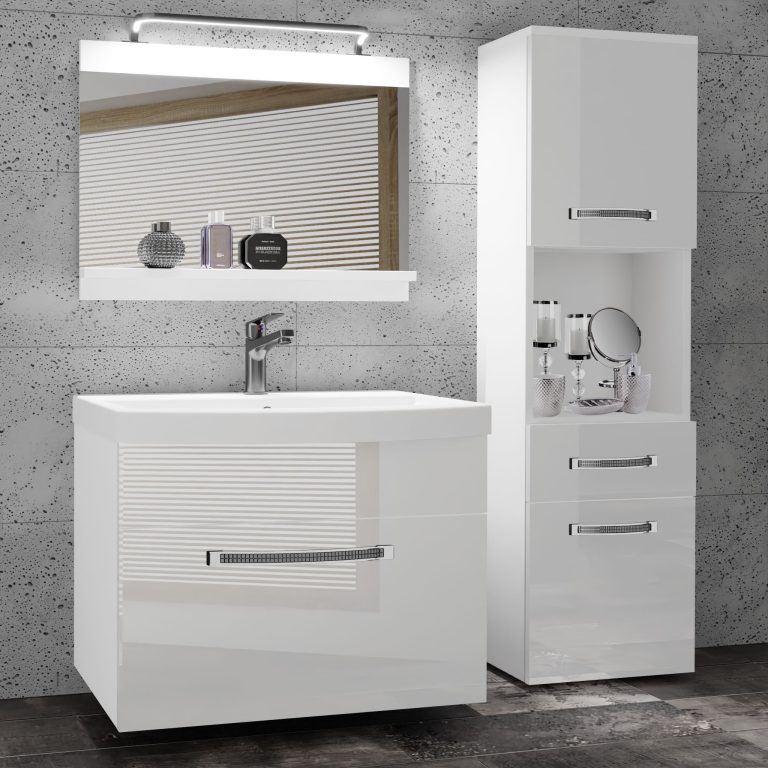 Koupelnový nábytek Belini Premium Full Version bílý lesk + umyvadlo + zrcadlo + LED osvětlení Glamour 43 Výrobce GLA P 3/0/W/W/0/MB/PP
