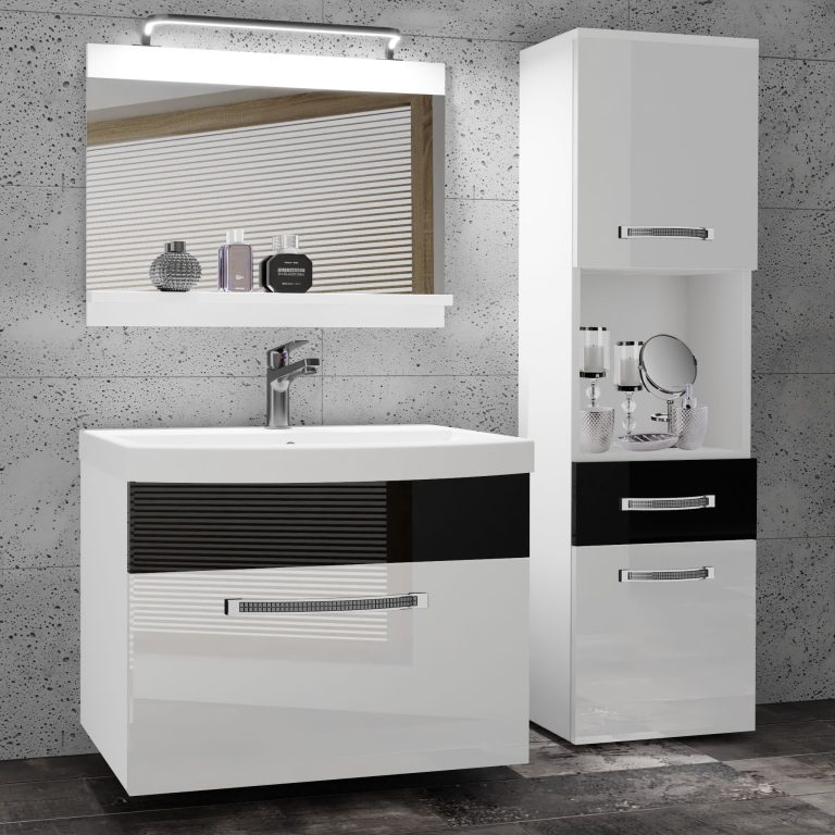 Koupelnový nábytek Belini Premium Full Version bílý lesk / černý lesk
+ umyvadlo + zrcadlo + LED osvětlení Glamour 46 Výrobce GLA P 3/0/W/WB/0/MB/PP
