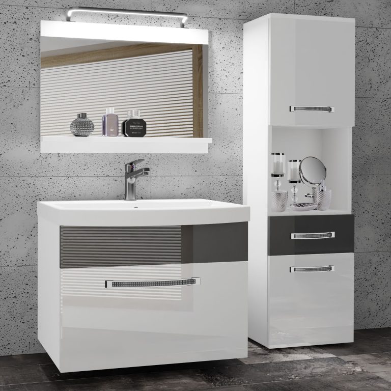 Koupelnový nábytek Belini Premium Full Version bílý lesk / šedý lesk
+ umyvadlo + zrcadlo + LED osvětlení Glamour 47 Výrobce GLA P 3/0/W/WS/0/MB/PP
