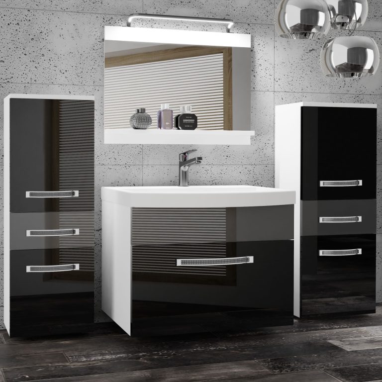 Koupelnový nábytek Belini Premium Full Version černý lesk / šedý lesk
+ umyvadlo + zrcadlo + LED osvětlení Glamour 68 Výrobce GLA P 4/0/W/BS/0/MB/PP
