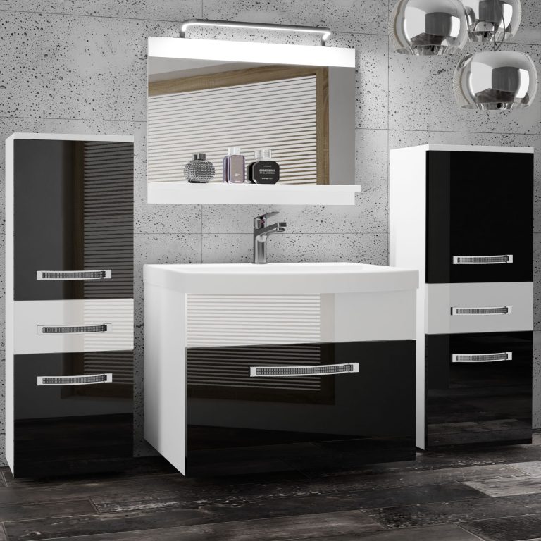 Koupelnový nábytek Belini Premium Full Version černý lesk / bílý lesk
+ umyvadlo + zrcadlo + LED osvětlení Glamour 67 Výrobce GLA P 4/0/W/BW/0/MB/PP
