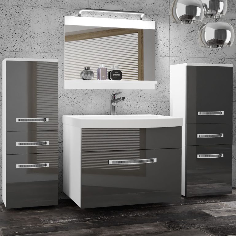 Koupelnový nábytek Belini Premium Full Version šedý lesk
+ umyvadlo + zrcadlo + LED osvětlení Glamour 64 Výrobce GLA P 4/0/W/S/0/MB/PP
