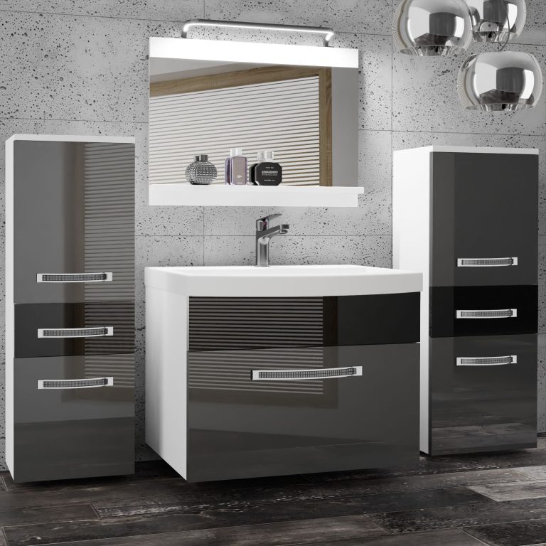Koupelnový nábytek Belini Premium Full Version šedý lesk / černý lesk
+ umyvadlo + zrcadlo + LED osvětlení Glamour 69 Výrobce GLA P 4/0/W/SB/0/MB/PP
