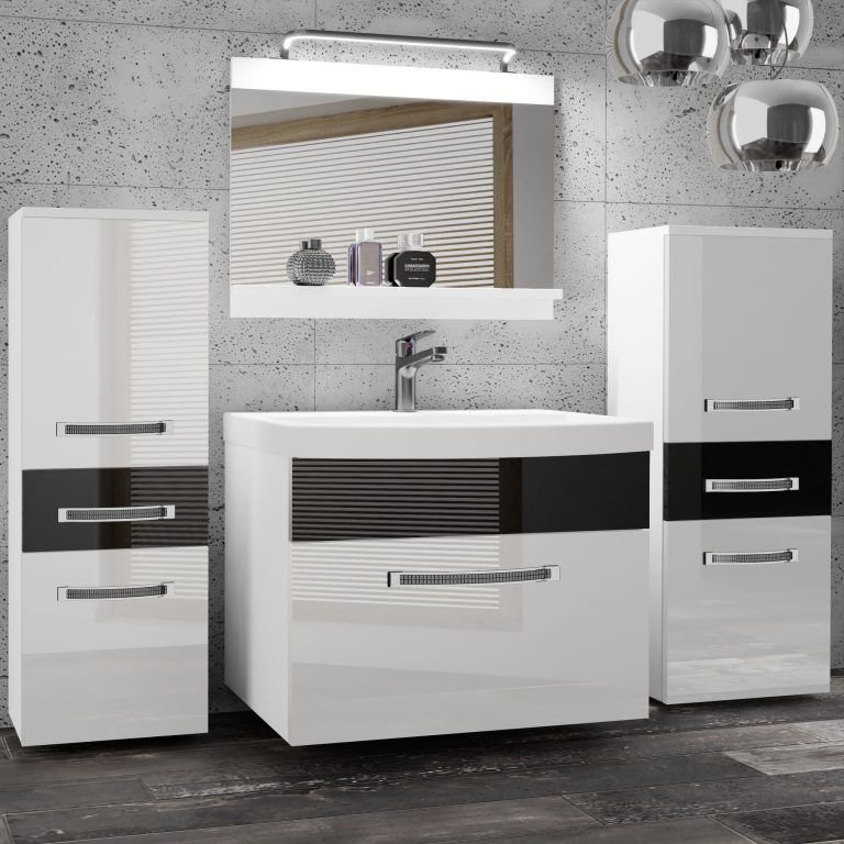 Koupelnový nábytek Belini Premium Full Version bílý lesk / černý lesk
+ umyvadlo + zrcadlo + LED osvětlení Glamour 65 Výrobce GLA P 4/0/W/WB/0/MB/PP
