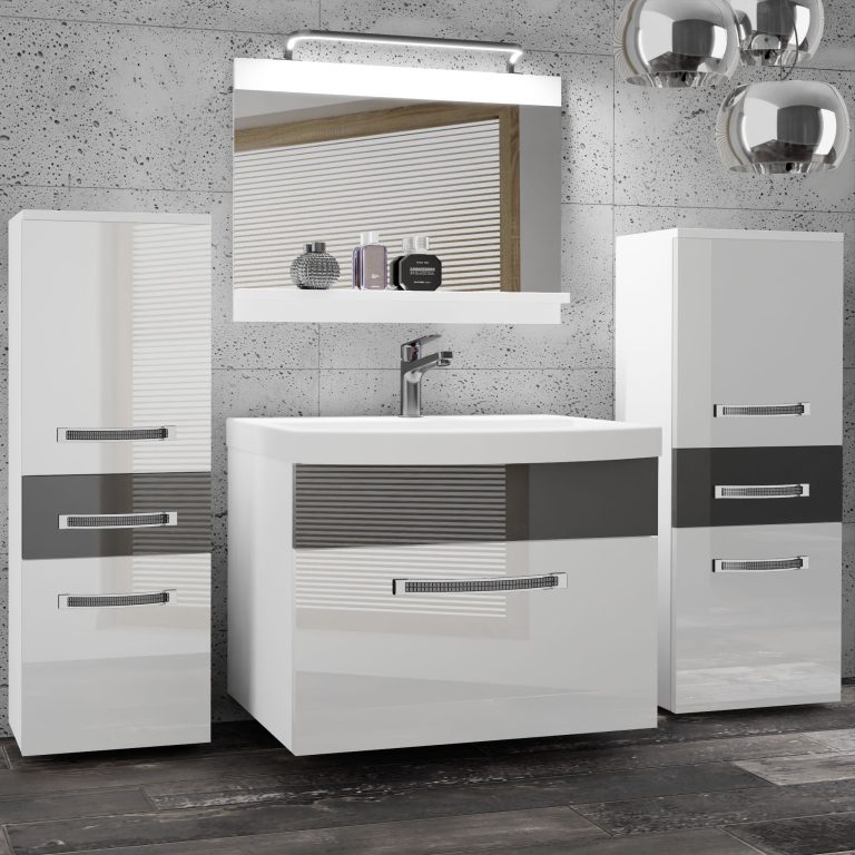 Koupelnový nábytek Belini Premium Full Version bílý lesk / šedý lesk
+ umyvadlo + zrcadlo + LED osvětlení Glamour 66 Výrobce GLA P 4/0/W/WS/0/MB/PP
