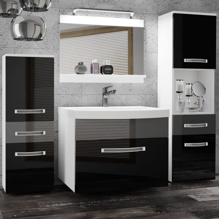 Koupelnový nábytek Belini Premium Full Version černý lesk / šedý lesk
+ umyvadlo + zrcadlo + LED osvětlení Glamour 87 Výrobce GLA P 5/0/W/BS/0/MB/PP
