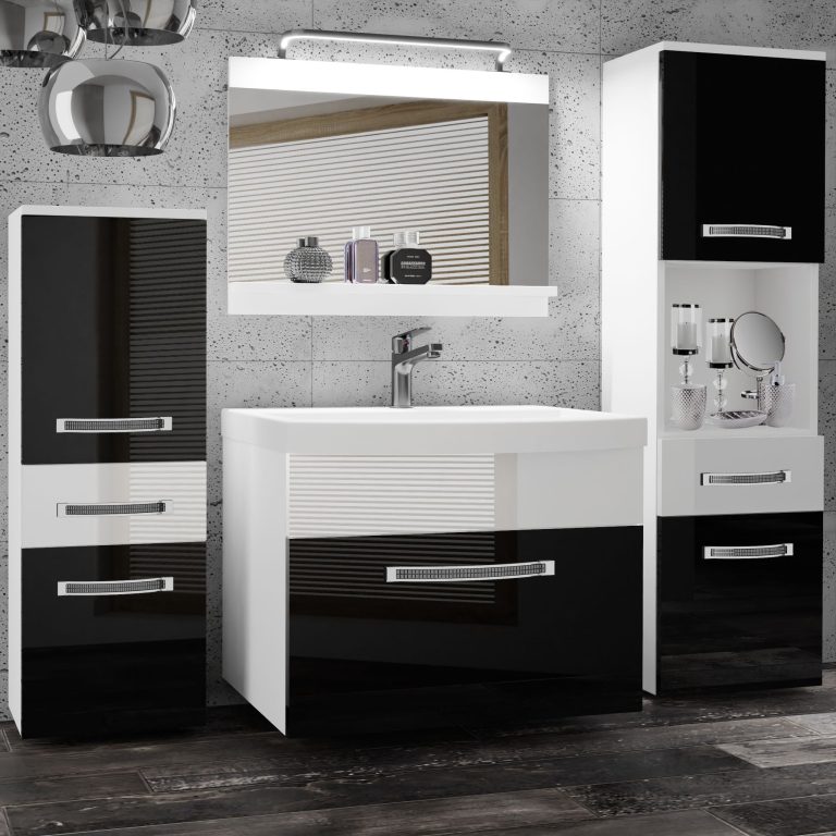 Koupelnový nábytek Belini Premium Full Version černý lesk / bílý lesk
+ umyvadlo + zrcadlo + LED osvětlení Glamour 86 Výrobce GLA P 5/0/W/BW/0/MB/PP
