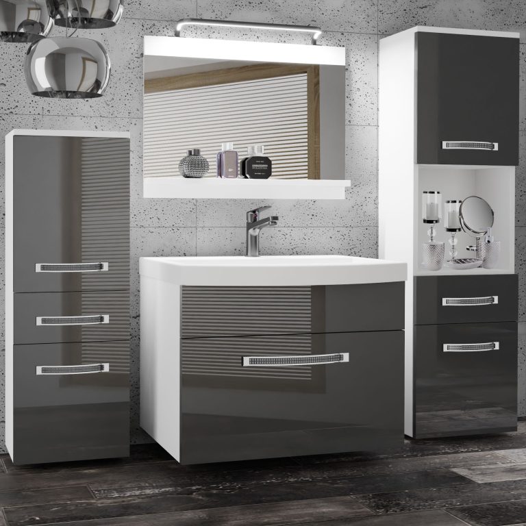Koupelnový nábytek Belini Premium Full Version šedý lesk
+ umyvadlo + zrcadlo + LED osvětlení Glamour 83 Výrobce GLA P 5/0/W/S/0/MB/PP
