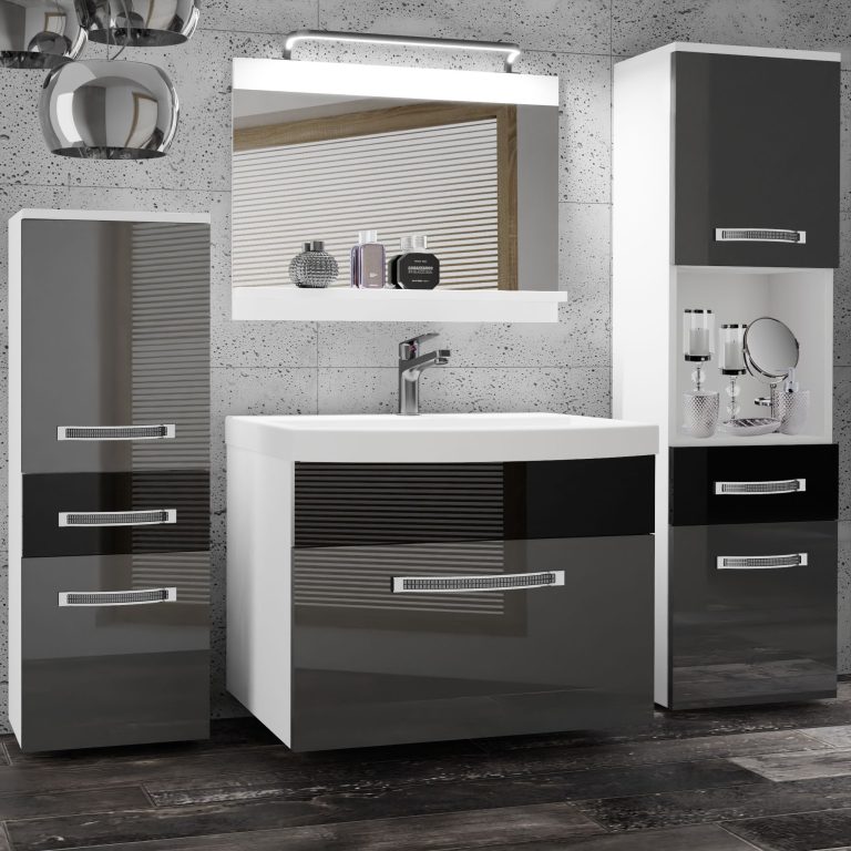 Koupelnový nábytek Belini Premium Full Version šedý lesk / černý lesk
+ umyvadlo + zrcadlo + LED osvětlení Glamour 88 Výrobce GLA P 5/0/W/SB/0/MB/PP
