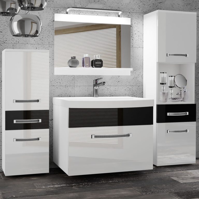 Koupelnový nábytek Belini Premium Full Version bílý lesk / černý lesk
+ umyvadlo + zrcadlo + LED osvětlení Glamour 84 Výrobce GLA P 5/0/W/WB/0/MB/PP
