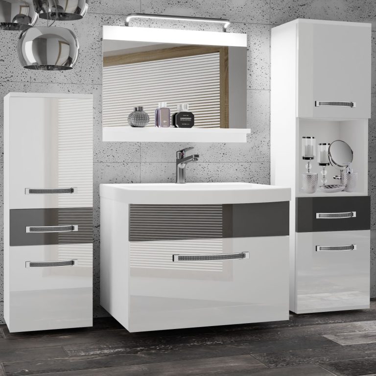 Koupelnový nábytek Belini Premium Full Version bílý lesk / šedý lesk
+ umyvadlo + zrcadlo + LED osvětlení Glamour 85 Výrobce GLA P 5/0/W/WS/0/MB/PP
