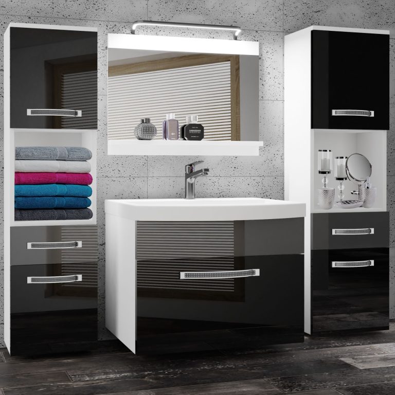 Koupelnový nábytek Belini Premium Full Version černý lesk / šedý lesk + umyvadlo + zrcadlo + LED osvětlení Glamour 106 Výrobce GLA P 6/0/W/BS/0/MB/PP
