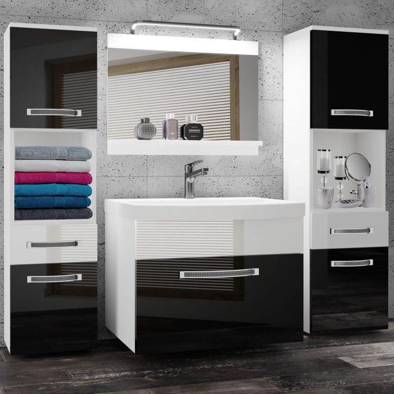 Koupelnový nábytek Belini Premium Full Version černý lesk / bílý lesk
+ umyvadlo + zrcadlo + LED osvětlení Glamour 105 Výrobce GLA P 6/0/W/BW/0/MB/PP
