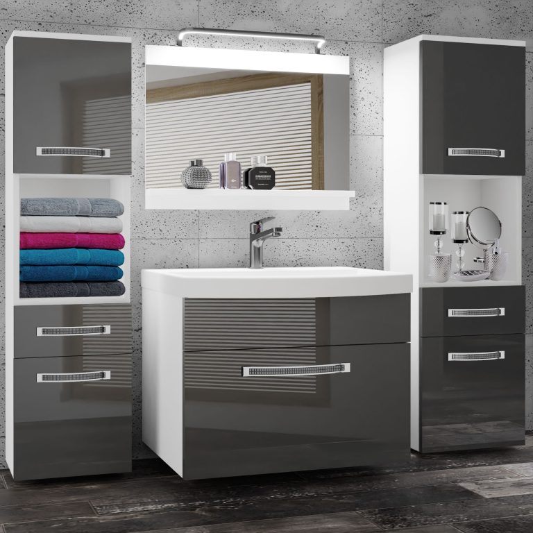 Koupelnový nábytek Belini Premium Full Version šedý lesk
+ umyvadlo + zrcadlo + LED osvětlení Glamour 102 Výrobce GLA P 6/0/W/S/0/MB/PP

