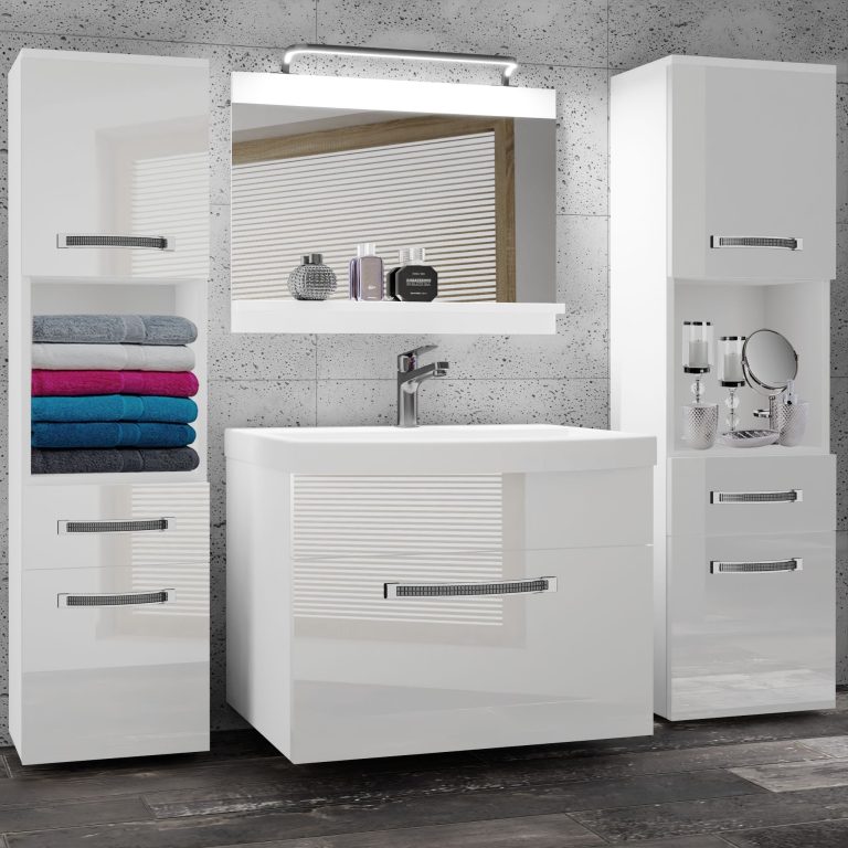 Koupelnový nábytek Belini Premium Full Version bílý lesk + umyvadlo + zrcadlo + LED osvětlení Glamour 100 Výrobce GLA P 6/0/W/W/0/MB/PP
