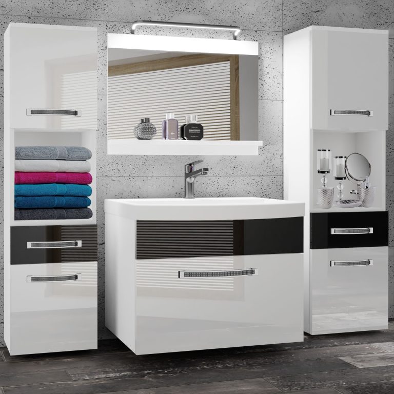 Koupelnový nábytek Belini Premium Full Version bílý lesk / černý lesk
+ umyvadlo + zrcadlo + LED osvětlení Glamour 103 Výrobce GLA P 6/0/W/WB/0/MB/PP

