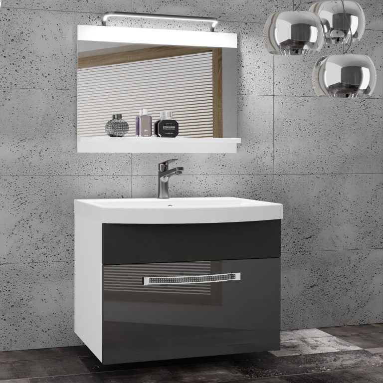 Koupelnový nábytek Belini Premium Full Version šedý lesk / černý mat + umyvadlo + zrcadlo + LED osvětlení Glamour 13 Výrobce GLA PM 1/0/W/SB/0/MB/PP