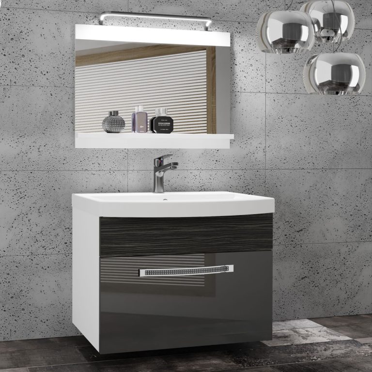 Koupelnový nábytek Belini Premium Full Version šedý lesk / královský eben + umyvadlo + zrcadlo + LED osvětlení Glamour 14 Výrobce GLA PM 1/0/W/SHK/0/MB/PP
