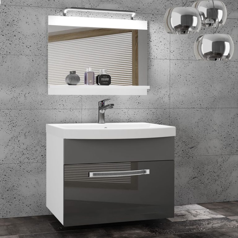 Koupelnový nábytek Belini Premium Full Version šedý lesk / šedý mat + umyvadlo + zrcadlo + LED osvětlení Glamour 15 Výrobce GLA PM 1/0/W/SSR/0/MB/PP
