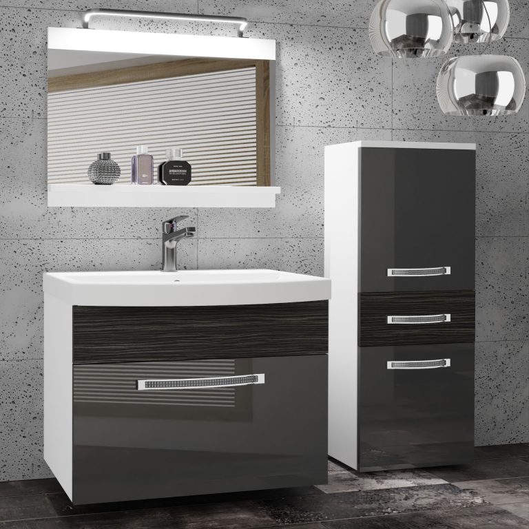 Koupelnový nábytek Belini Premium Full Version šedý lesk / královský eben + umyvadlo + zrcadlo + LED osvětlení Glamour 32 Výrobce GLA PM 2/0/W/SHK/0/MB/PP
