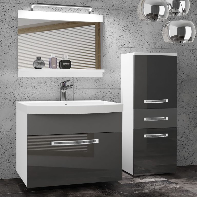 Koupelnový nábytek Belini Premium Full Version šedý lesk / šedý mat + umyvadlo + zrcadlo + LED osvětlení Glamour 34 Výrobce GLA PM 2/0/W/SSR/0/MB/PP
 