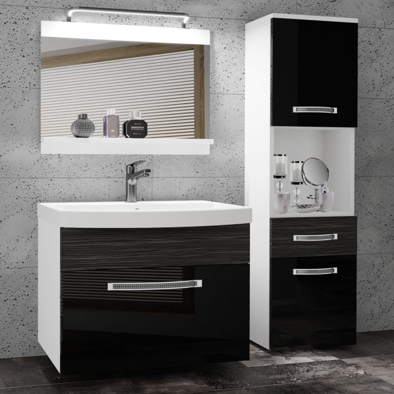 Koupelnový nábytek Belini Premium Full Version černý lesk / královský eben + umyvadlo + zrcadlo + LED osvětlení Glamour 56 Výrobce GLA PM 3/0/W/BHK/0/MB/PP
