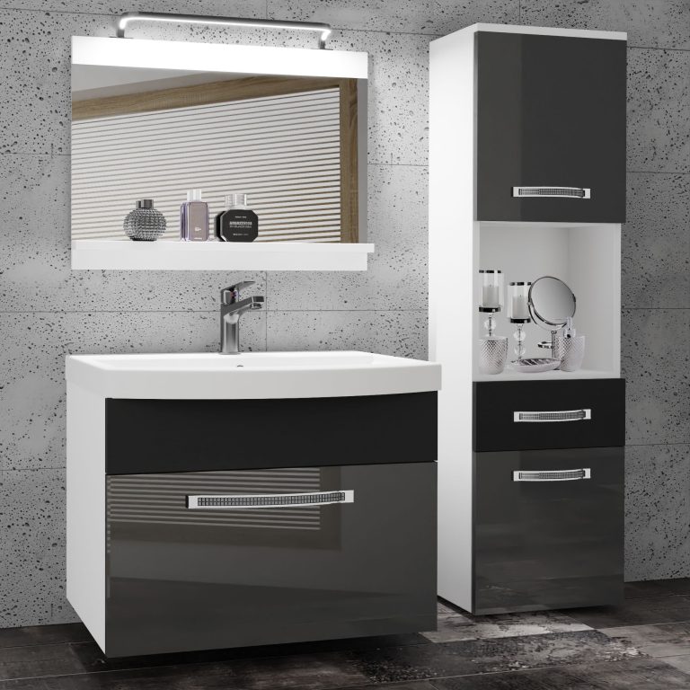Koupelnový nábytek Belini Premium Full Version šedý lesk / černý lesk
+ umyvadlo + zrcadlo + LED osvětlení Glamour 50 Výrobce GLA PM 3/0/W/SB/0/MB/PP
