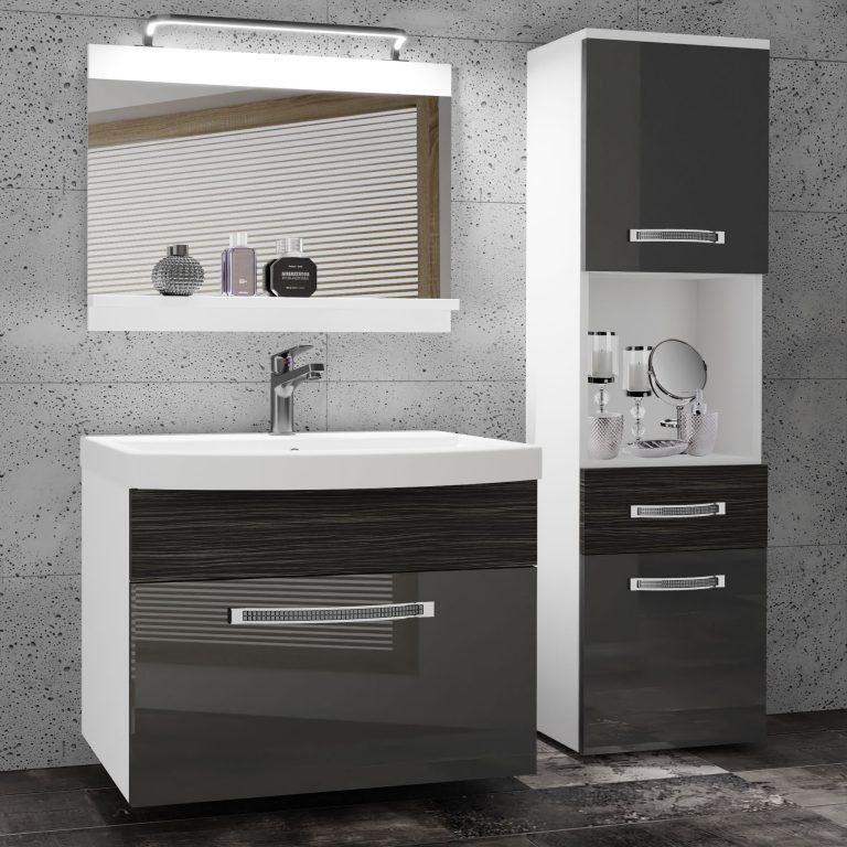 Koupelnový nábytek Belini Premium Full Version šedý lesk / královský eben + umyvadlo + zrcadlo + LED osvětlení Glamour 52 Výrobce GLA PM 3/0/W/SHK/0/MB/PP
