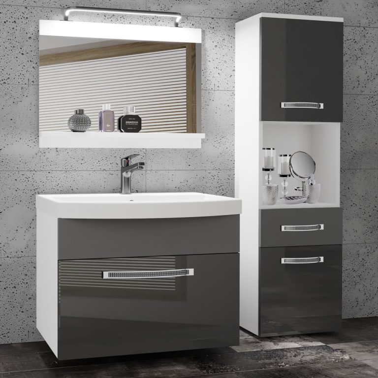 Koupelnový nábytek Belini Premium Full Version šedý lesk / šedý mat
+ umyvadlo + zrcadlo + LED osvětlení Glamour 53 Výrobce GLA PM 3/0/W/SSR/0/MB/PP
