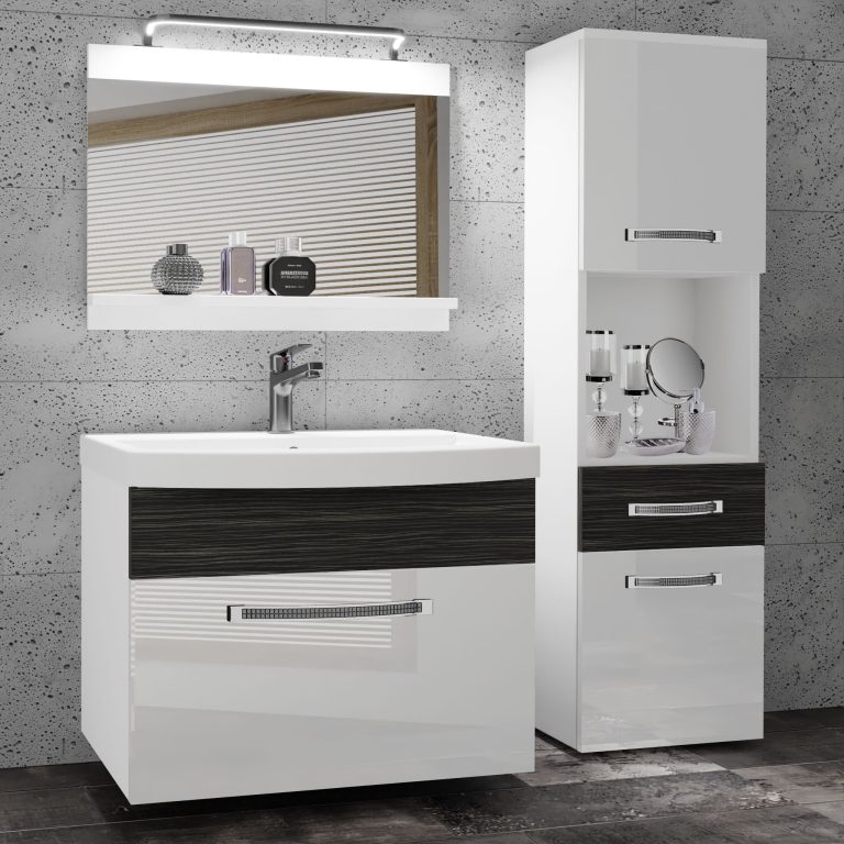 Koupelnový nábytek Belini Premium Full Version bílý lesk / královský eben + umyvadlo + zrcadlo + LED osvětlení Glamour 54 Výrobce GLA PM 3/0/W/WHK/0/MB/PP
