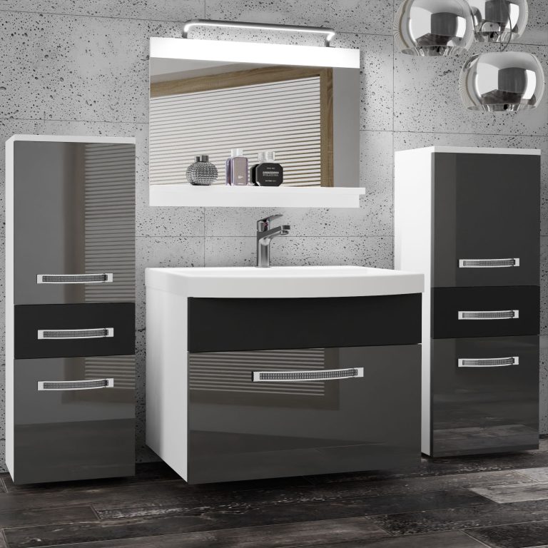 Koupelnový nábytek Belini Premium Full Version šedý lesk / černý mat
+ umyvadlo + zrcadlo + LED osvětlení Glamour 70 Výrobce GLA PM 4/0/W/SB/0/MB/PP
