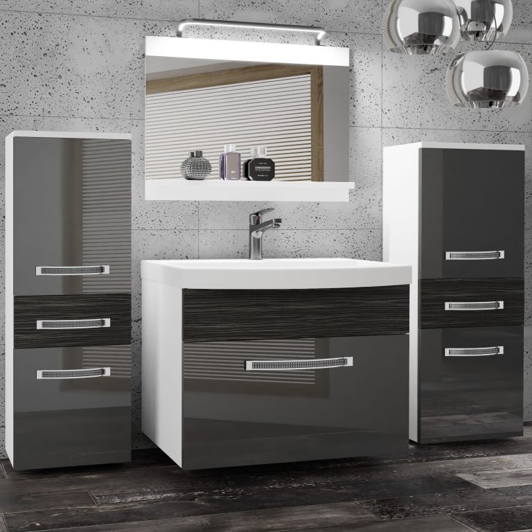 Koupelnový nábytek Belini Premium Full Version šedý lesk / královský eben + umyvadlo + zrcadlo + LED osvětlení Glamour 71 Výrobce GLA PM 4/0/W/SHK/0/MB/PP
