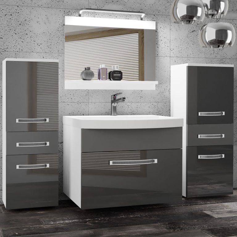 Koupelnový nábytek Belini Premium Full Version šedý lesk / šedý mat
+ umyvadlo + zrcadlo + LED osvětlení Glamour 72 Výrobce GLA PM 4/0/W/SSR/0/MB/PP

