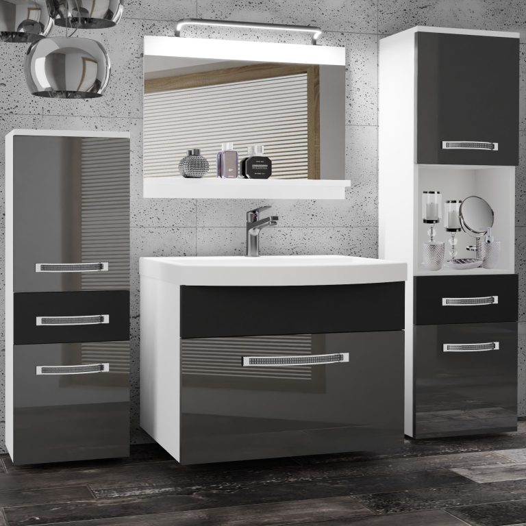 Koupelnový nábytek Belini Premium Full Version šedý lesk / černý mat + umyvadlo + zrcadlo + LED osvětlení Glamour 89 Výrobce GLA PM 5/0/W/SB/0/MB/PP
