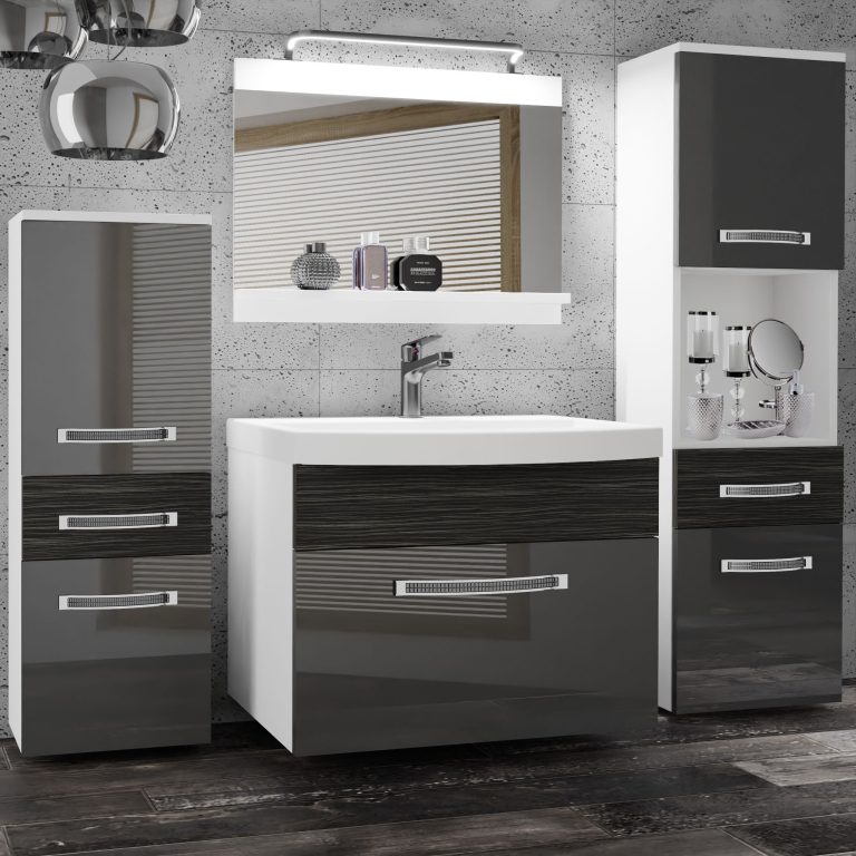 Koupelnový nábytek Belini Premium Full Version šedý lesk / královský eben + umyvadlo + zrcadlo + LED osvětlení Glamour 90 Výrobce GLA PM 5/0/W/SHK/0/MB/PP
 