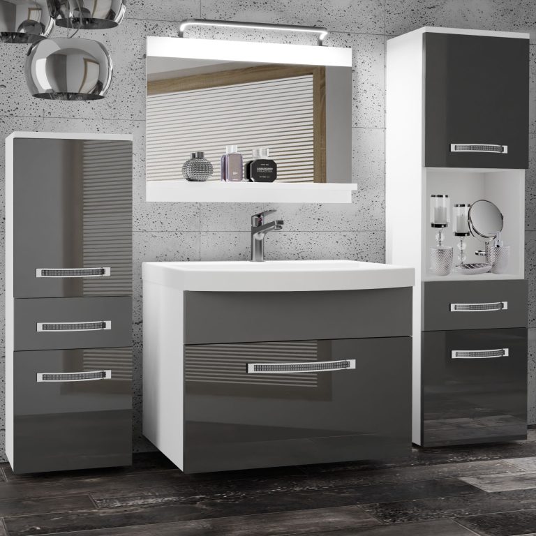 Koupelnový nábytek Belini Premium Full Version šedý lesk / šedý mat
+ umyvadlo + zrcadlo + LED osvětlení Glamour 91 Výrobce GLA PM 5/0/W/SSR/0/MB/PP
 