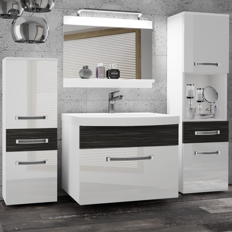 Koupelnový nábytek Belini Premium Full Version bílý lesk / královský eben + umyvadlo + zrcadlo + LED osvětlení Glamour 92 Výrobce GLA PM 5/0/W/WHK/0/MB/PP
